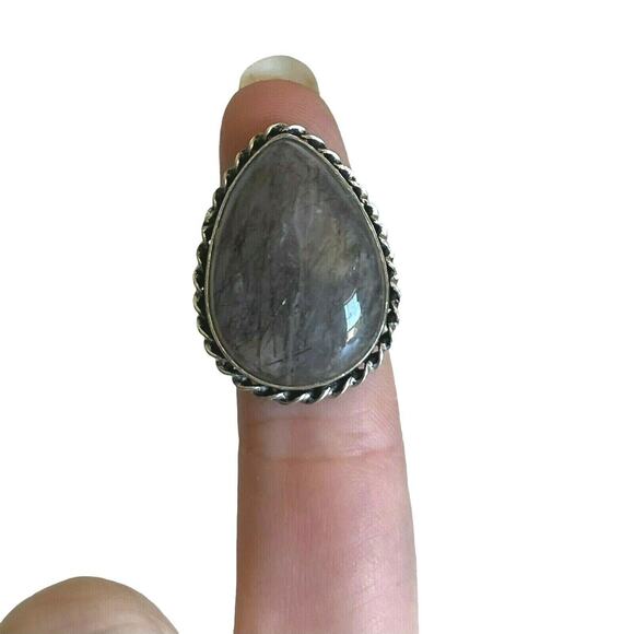 Black Rutile Quartz 925 Silver Plated Gemstone Ring Size 7.5 Jewelry Gift - Picture 1 of 5